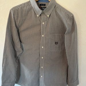 Mens Chaps Gray and White Check Easy Care Button Down
